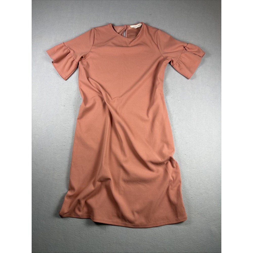 Called To Surf Midi Dress Women L‎ Blush Pink Flutter Sleeve Round Neck Solid